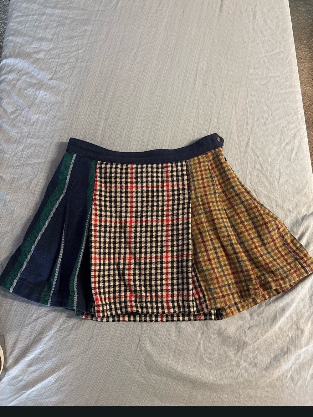 Rowing Blazers Patchwork Plaid Mini Skirt in Navy, Green, Red & Yellow